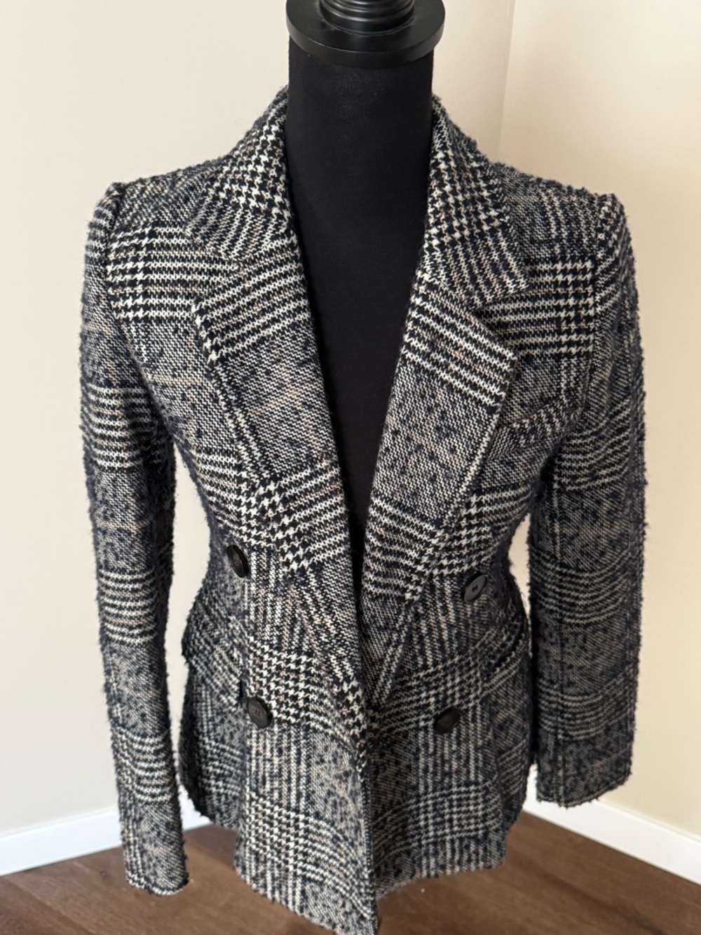 Zara Black and White Plaid Double-Breasted Blazer - Picture 3 of 8